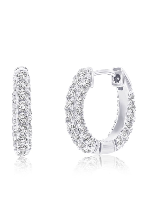 16mm Huggie Hoop Earrings for Women in Sterling Silver - Simulated Diamond CZ Hoop - Fine Earrings Jewelry for Women - Hypoallergenic Earrings for Her