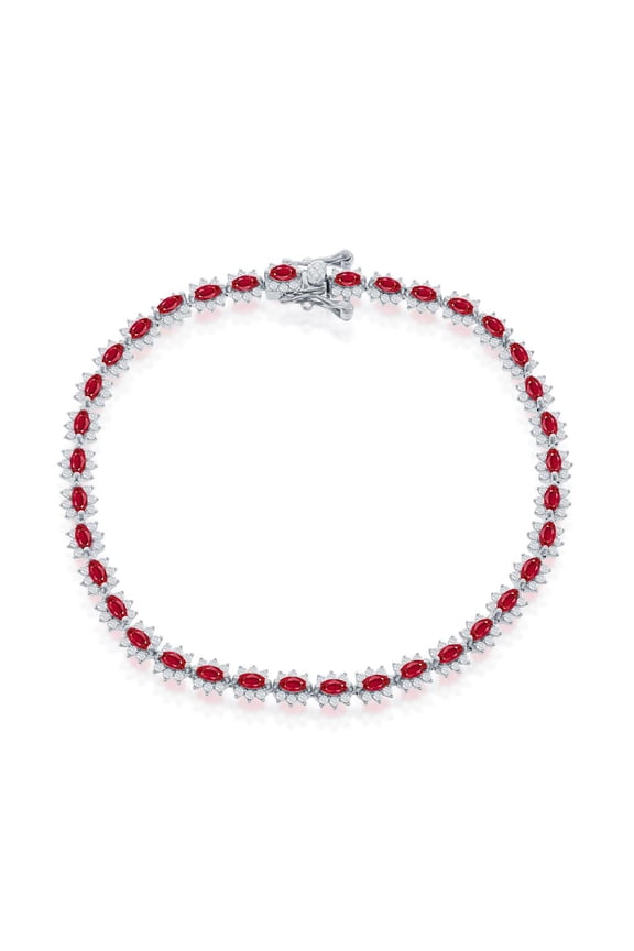 5mm Oval Created Ruby 7.5” Royal Tennis Bracelet Sterling Silver Bridal Engagement Jewelry for Bride, Bridesmaid, Women or Teens