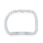 Beaux Bijoux 5mm Pave Curb Chain Link ID Bracelet Silver Sterling Silver Jewelry for Women or Teens Made in Italy