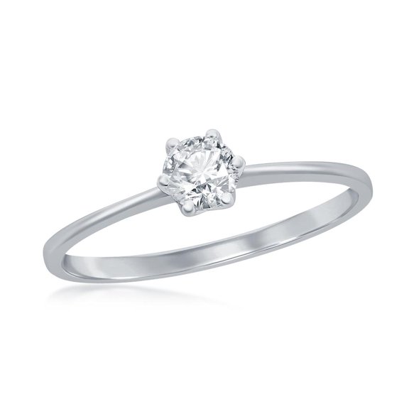 Beaux Bijoux 6-Prong Round Simulated Diamond CZ 4mm Bridal Engagement Solitaire Ring Sterling Silver Jewelry for Bride, Bridesmaid, Women, or Teens-Size 7