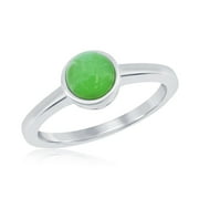 BEAUX BIJOUX 6mm Round Natural Jade Stone Solitaire Ring Sterling Silver Jewelry for Women or Teens-size 6