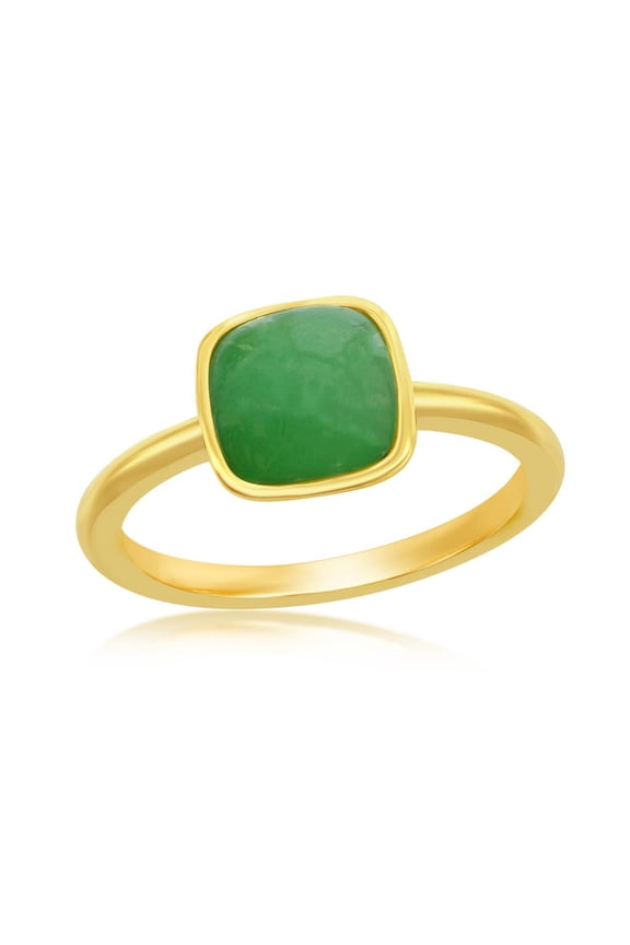 8mm Cushion Natural Jade Stone Solitaire Ring Silver/14K Gold Plated Sterling Silver Jewelry for Women or Teens (Size 7)