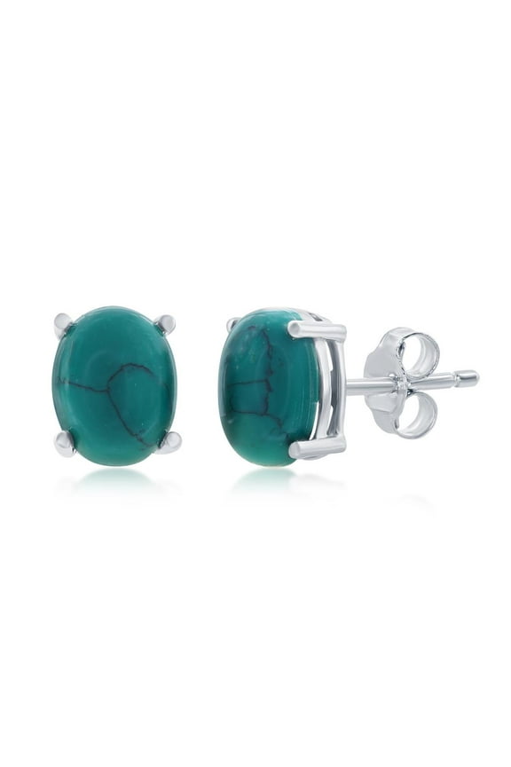 8x6mm Oval Natural Turquoise Stone Stud Earrings Sterling Silver Jewelry for Women or Teens