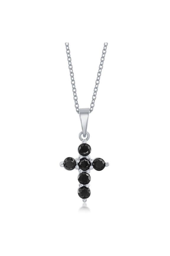 Black Sapphire 16+2” Religious Cross Pendant Necklace Silver/14K Gold Plated Sterling Silver Jewelry for Communion or Confirmation