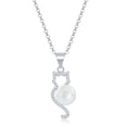 thumbnail image 1 of Beaux Bijoux Cat Design with Round Fresh Water Pearl and Simulated Diamond CZ 18” Dainty Necklace Sterling Silver Jewelry for Women or Teens and Cat Lovers-Dainty Cat, 1 of 6