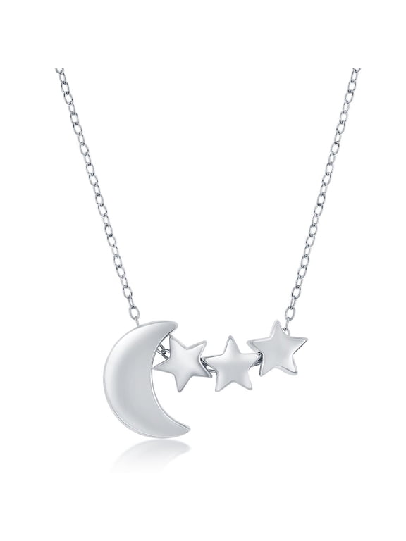 Celestial Crescent Moon and Star 16+2 Dainty Necklace Sterling Silver Jewelry for Women or Teens