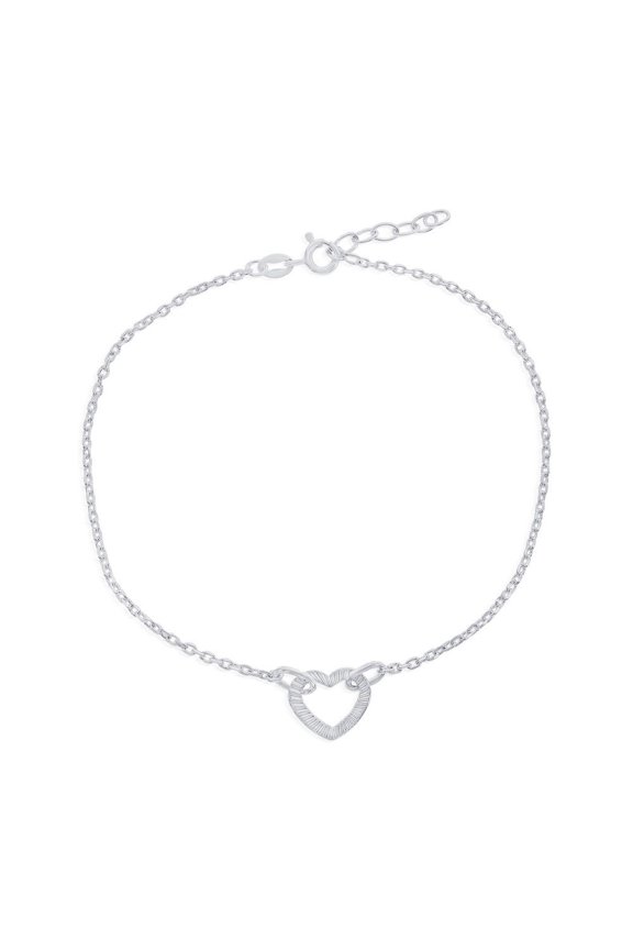 Charm Anklet in Sterling Silver - Lined Heart Anklet - Hypoallergenic Anklet for Her - Fine Anklet for Women
