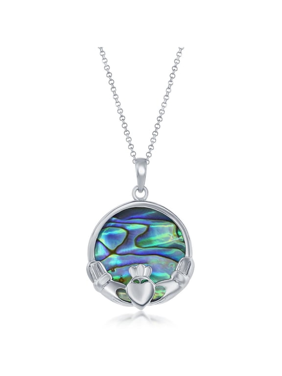 Claddagh Celtic Design Natural Abalone 18” Pendant Necklace Sterling Silver Jewelry for Women or Teens