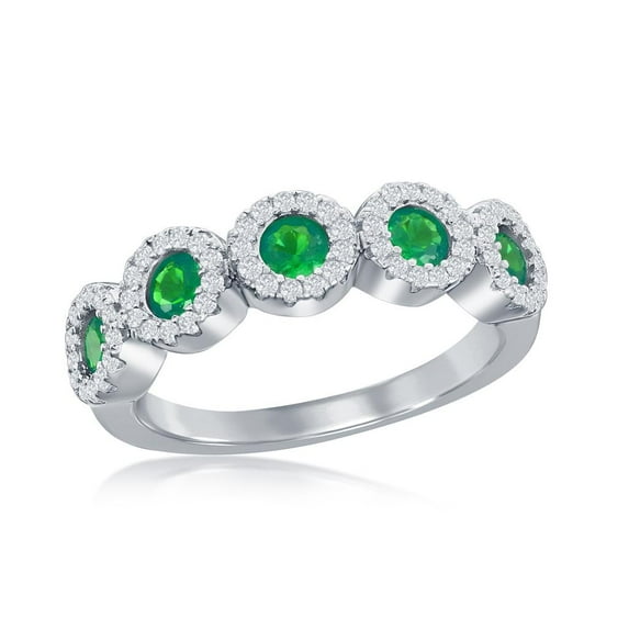 Beaux Bijoux Created Emerald and Simulated CZ Diamonds in Half Eternity Band Ring - Sterling Silver Jewelry for Women or Teens-7