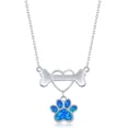thumbnail image 1 of Beaux Bijoux Dog Bone with Heart Created Blue Opal Paw Print 16+2” Pendant Necklace Sterling Silver Jewelry for Women or Teens, 1 of 6