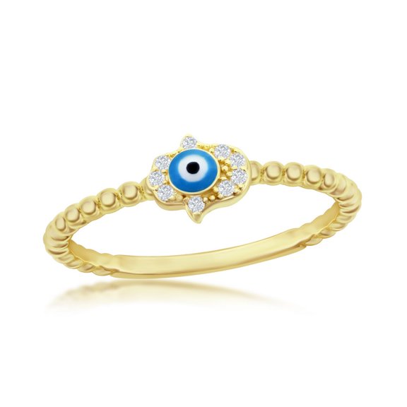Beaux Bijoux Enamel Evil Eye Ring for Women - Gold Plated Hamsa Ring for Women - Unique Beaded Ring for Her