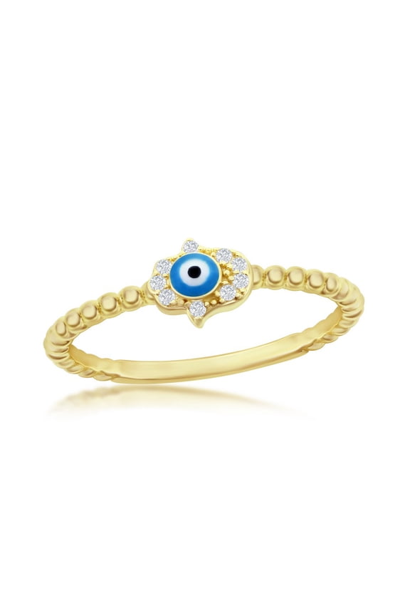 Enamel Evil Eye Ring for Women - Gold Plated Hamsa Ring for Women - Unique Beaded Ring for Her