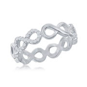 Beaux Bijoux Everlasting Infinity Design Alternating Polished and Simulated Diamond CZ Ring Sterling Silver Jewelry for Women or Teens-7