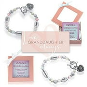 BEAUX BIJOUX Granddaughter Gift Stretch Heart Charm Bracelet for Girls Gift Boxed with Sentimental Card 'Love Granddaughter Always' Silvertone Beads & Synthetic Pearls