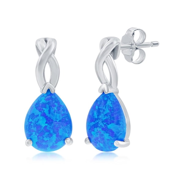 Beaux Bijoux Infinity Design with Pear-Shaped Created Blue Opal Dangling Stud Earrings Sterling Silver Jewelry for Women or Teens