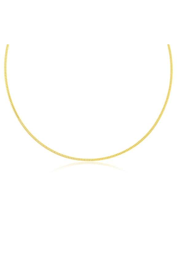 Italian 2mm Round Omega Chain 18” Necklace 18k Gold Plated Sterling Silver Jewelry for Women or Teens