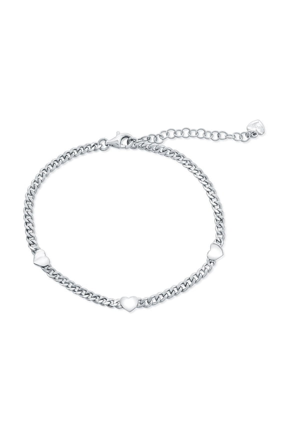 Italian Heart Cuban Link Bracelet in Sterling Silver - Cuban Link Chain Bracelet for Women - Statement Bracelet