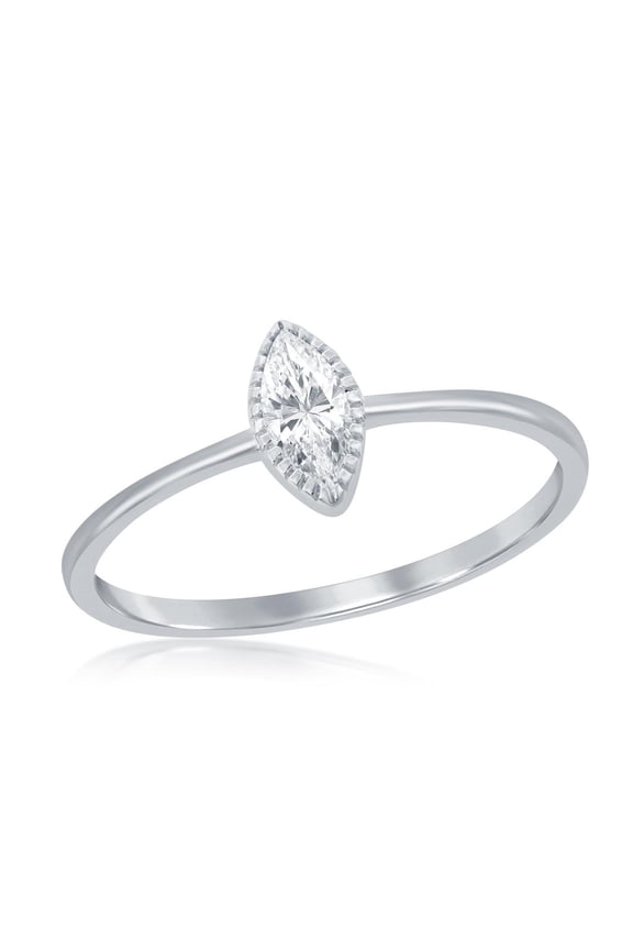 Marquise-Shaped Simulated Diamond CZ Stackable Dainty Promise Ring Sterling Silver Jewelry for Women or Teens-SIZE 9