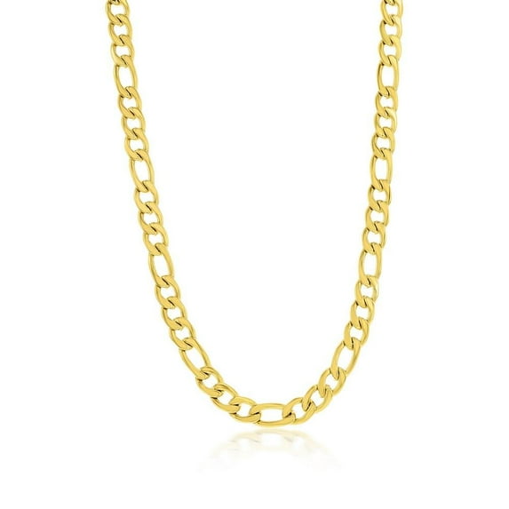 Beaux Bijoux Men's 7mm Gold Plated Figaro Chain Necklaces | Stainless Steel Chain Necklace | Men's Trendy Necklaces | Fine Link Chain Necklaces