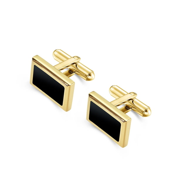 Beaux Bijoux Men's Black and Gold Plated Cuff Links in Stainless Steel - Rectangle Cuff Links for Formal Business Wedding Shirts - Classy Stylish Cufflinks Set for Men