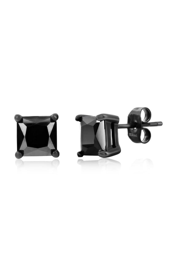 Men's Black Plated with Black Simulated Diamond CZ Stud Earrings in Stainless Steel - Hypoallergenic Earrings for Men - Unqiue Stud Earrings for Him