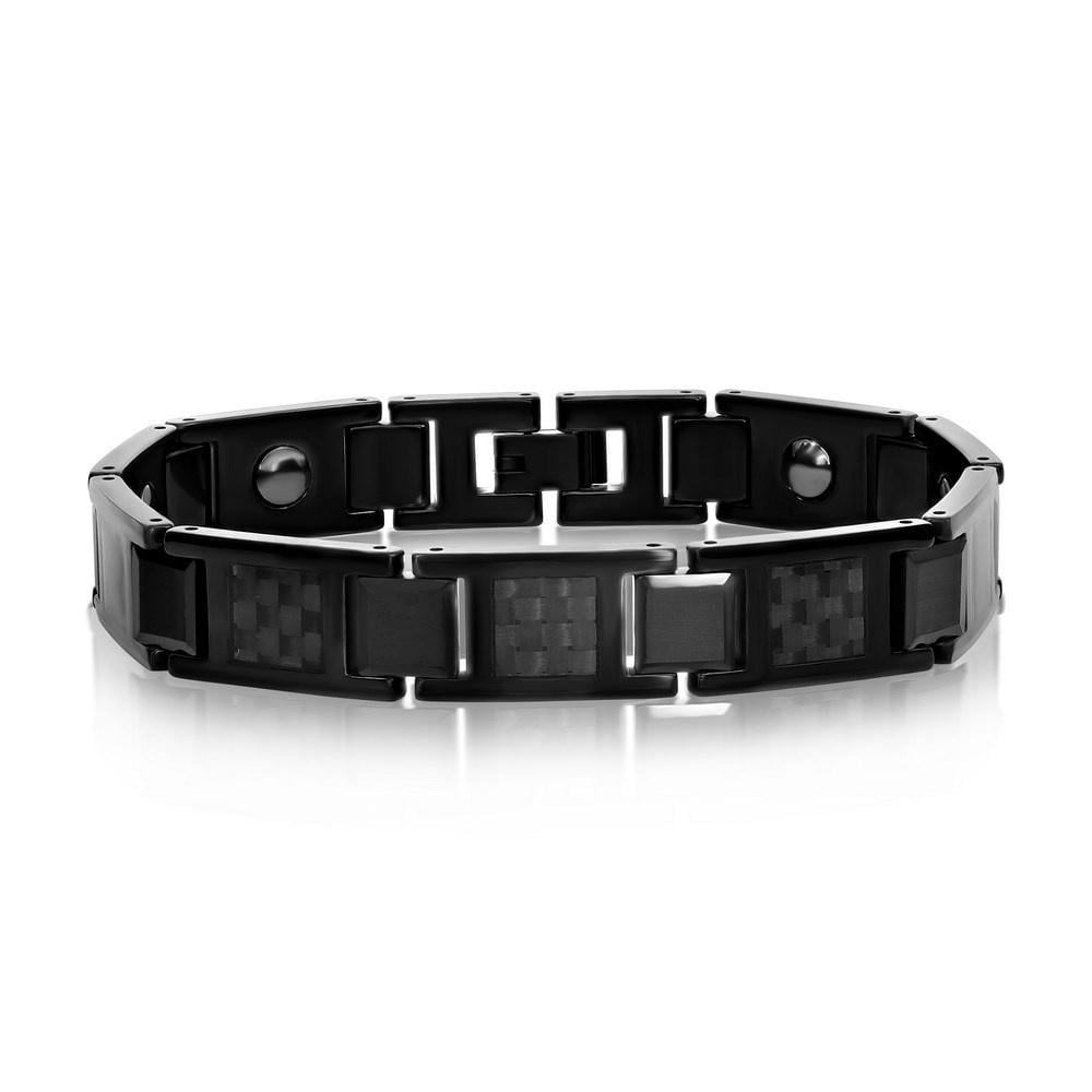 Beaux Bijoux Men's Black Plated Carbon Fiber Magnetic Tungsten Bracelet - Fine Jewelry for Men - Comfort Fit Bracelets for Him