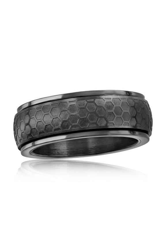 Men's Black Plated Honey Comb Design Ring in Stainless Steel | Men's Trendy Ring | Fine Spinner Rings for Men-10
