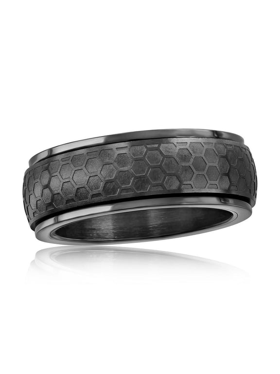 Men's Black Plated Honey Comb Design Ring in Stainless Steel | Men's Trendy Ring | Fine Spinner Rings for Men-10