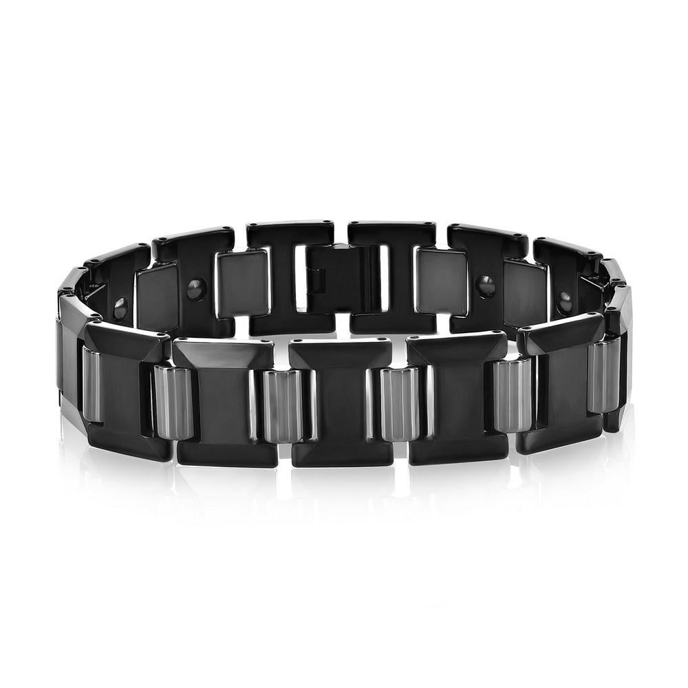 Beaux Bijoux Men's Black Plated Polished Puzzle Magnetic Link Tungsten Bracelet - Fine Jewelry for Men - Comfort Fit Bracelets for Him - B