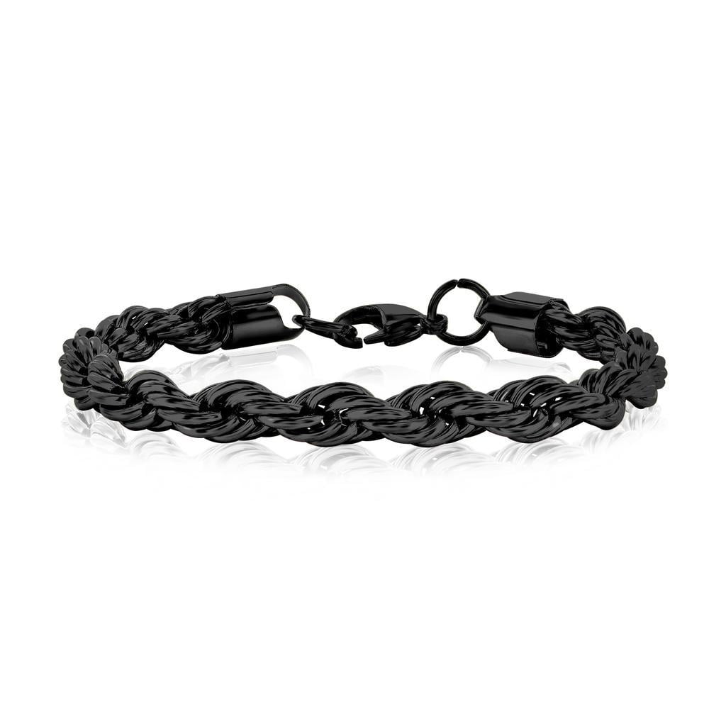 Beaux Bijoux Men's Black Plated Rope Chain Bracelet - Stunning Chain Bracelet - Fine Jewelry for Men - Rope Chain Bracelets for Him