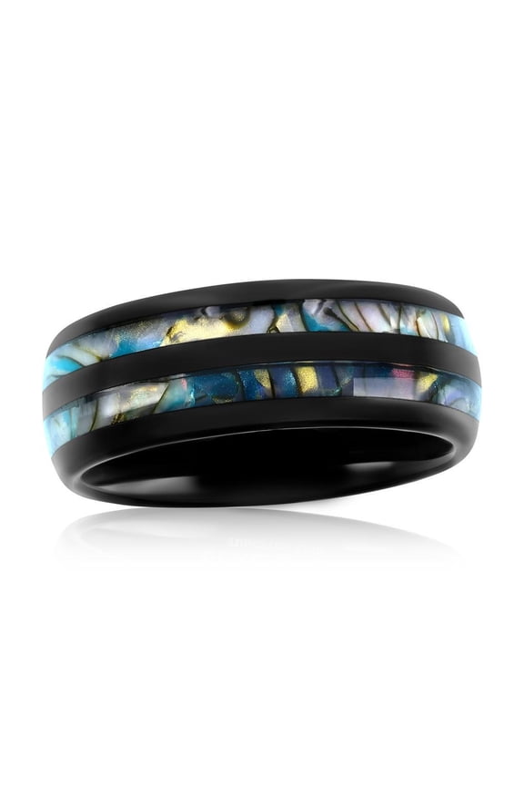 Men's Black Plated Tungsten Rings | Men's Trendy Ring | Natural Abalone Inlay Rings for Men-9