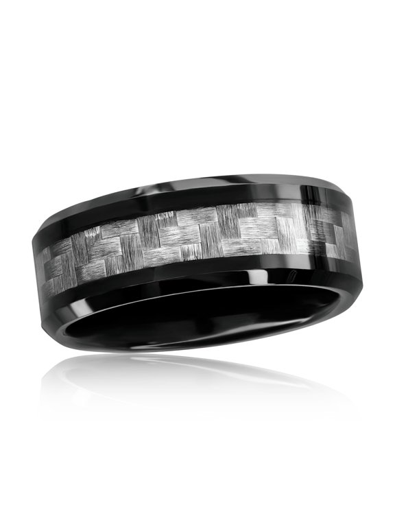 Men's Black Plated Tungsten Rings | Men's Trendy Ring | Silver Carbon Fiber Rings for Men-13