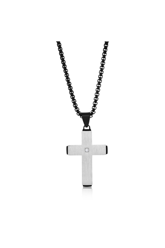 Men's Black & Silver Cross Necklace in Stainless Steel - Hypoallergenic Necklace for Men - Fine Religious Jewelry for Him - Unique Necklace for Baptism, Communion & Confirmation
