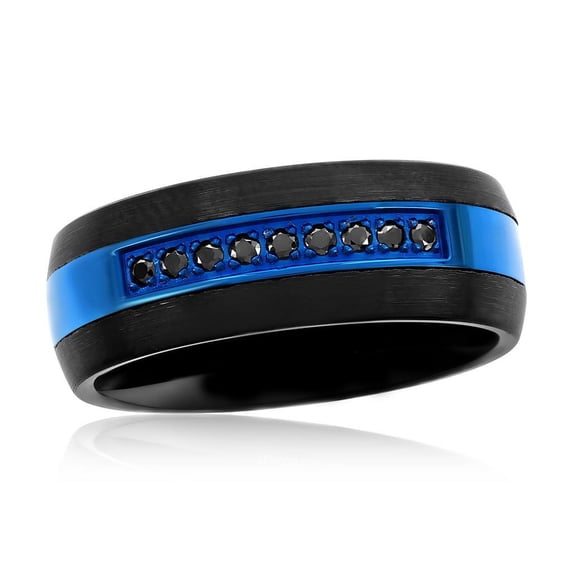 Beaux Bijoux Men's Black and Blue Tungsten Ring | Simulated Diamond CZ Ring | Men's Trendy Ring | Fine Rings for Men-10