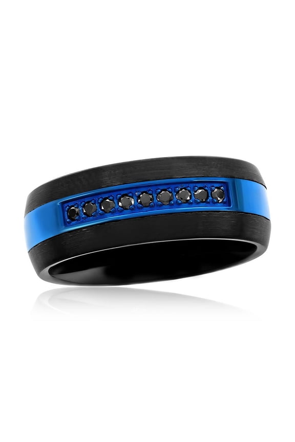 Men's Black and Blue Tungsten Ring | Simulated Diamond CZ Ring | Men's Trendy Ring | Fine Rings for Men-13