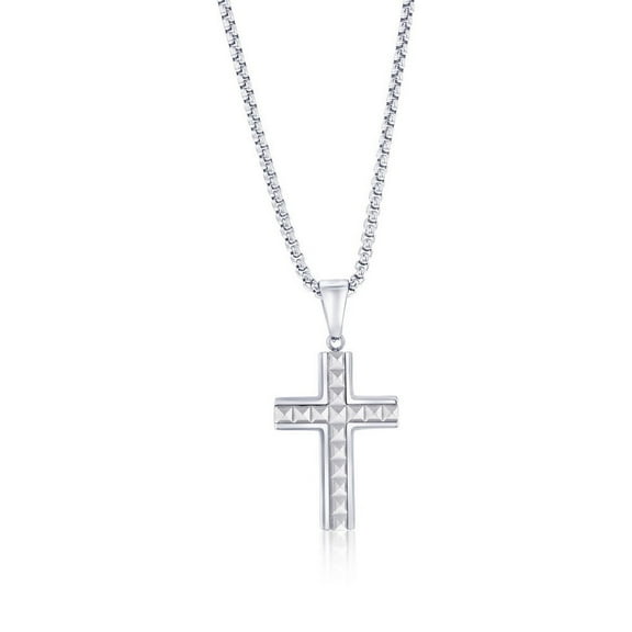 Beaux Bijoux Men's Cross Necklace in Stainless Steel - Hypoallergenic Necklace for Men - Fine Religious Jewelry for Him - Unique Necklace for Baptism, Communion & Confirmation