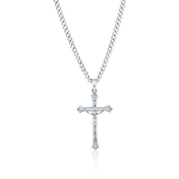 Beaux Bijoux Men's Cross Necklace in Stainless Steel - Hypoallergenic Necklace for Men - Fine Religious Jewelry for Him - Unique Necklace for Baptism, Communion & Confirmation