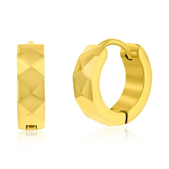Beaux Bijoux Men's Diamond Design Hoop in Stainless Steel - Hypoallergenic Huggie Hoop Earrings for Men - Unique Earrings for Him