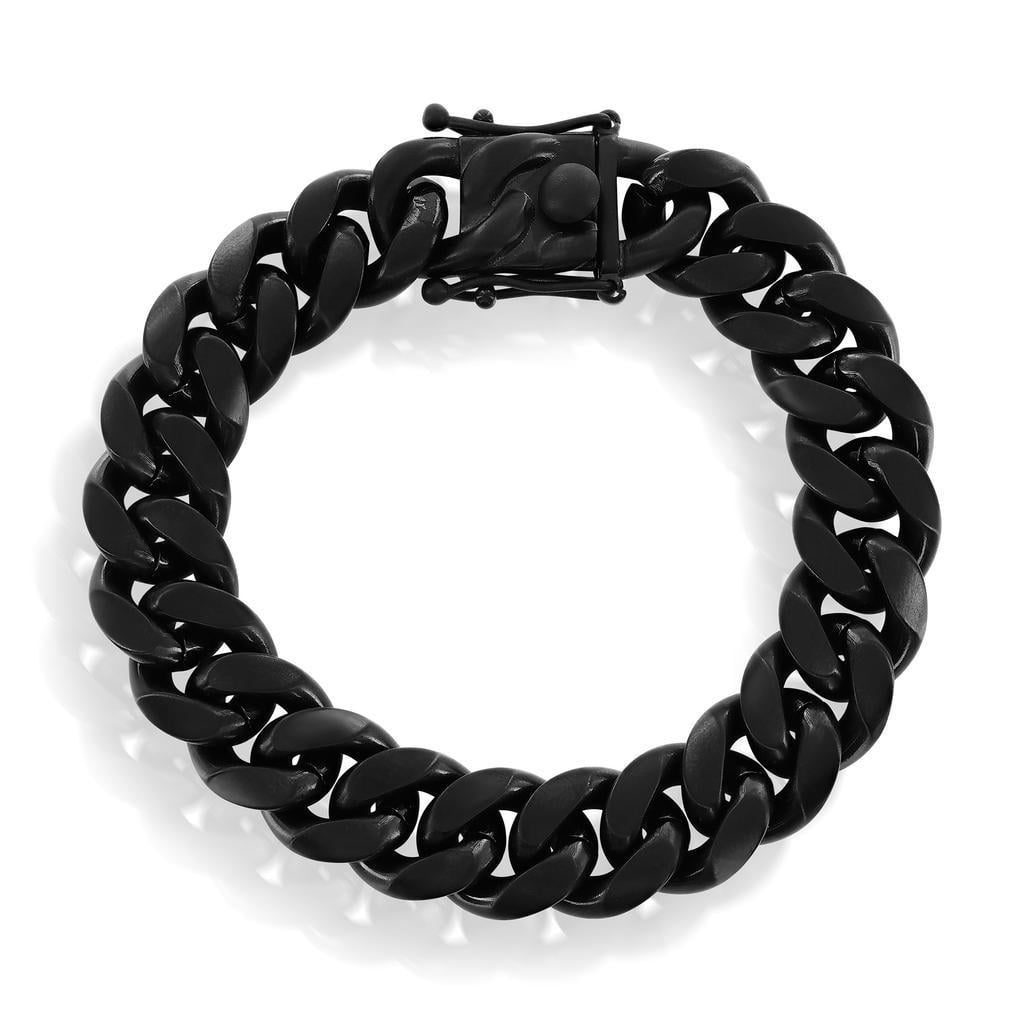 Beaux Bijoux Men's Matte Black IP Plated Miami Cuban Link Chain Bracelet - Stunning Chain Bracelet - Fine Jewelry for Men - Cuban Link Chain Bracelets for Him