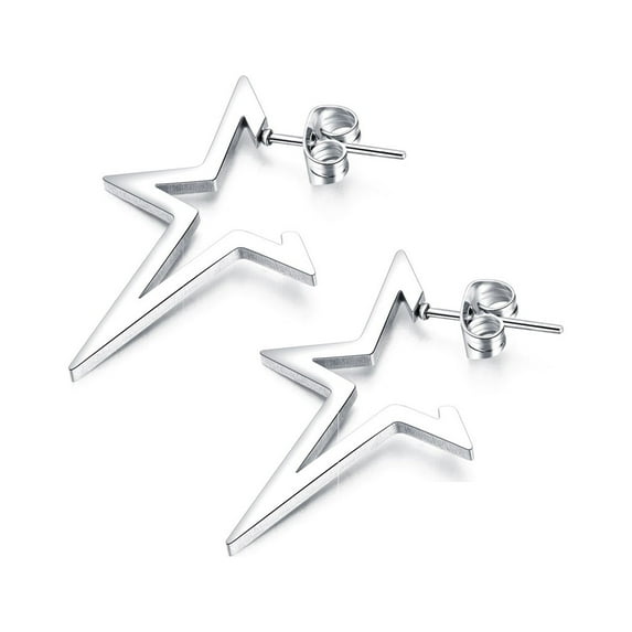 Beaux Bijoux Men's Open Star Earrings in Stainless Steel - Hypoallergenic Earrings for Men - Unique Celestial Earrings for Him