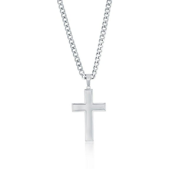 Beaux Bijoux Men's Polished Cross Necklace in Stainless Steel - Hypoallergenic Necklace for Men - Fine Religious Jewelry for Him - Unique Necklace for Communion & Confirmation