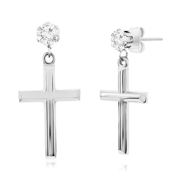 Beaux Bijoux Men's Polished Cross in Stainless Steel - Hypoallergenic Dangling Earrings for Men - Unique Earrings for Him