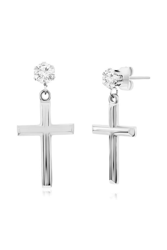 Men's Polished Cross in Stainless Steel - Hypoallergenic Dangling Earrings for Men - Unique Earrings for Him