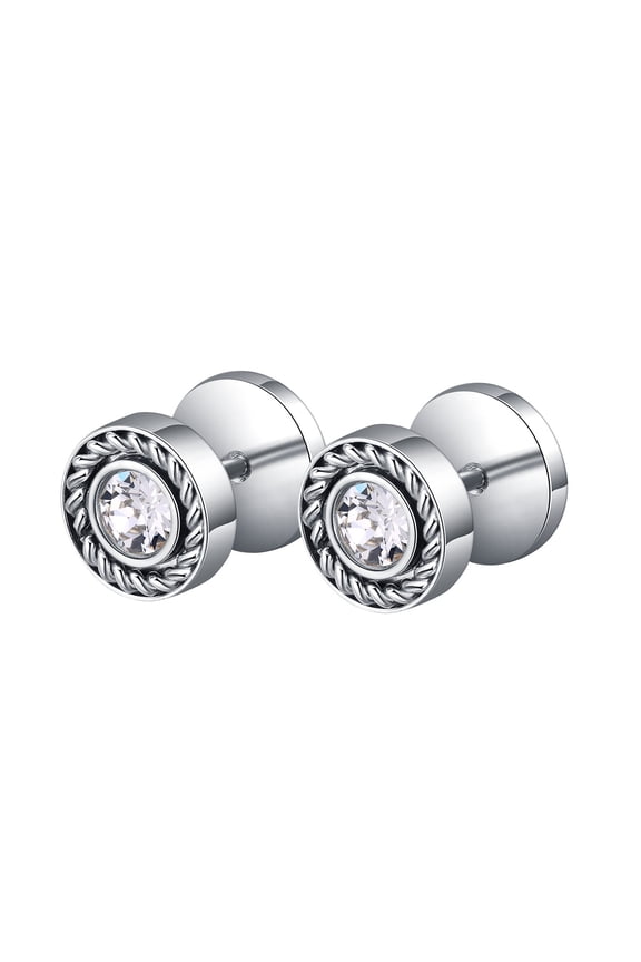 Men's Round Earrings in Stainless Steel - Hypoallergenic Stud Earrings for Men - Unique Rope Design Earrings for Him