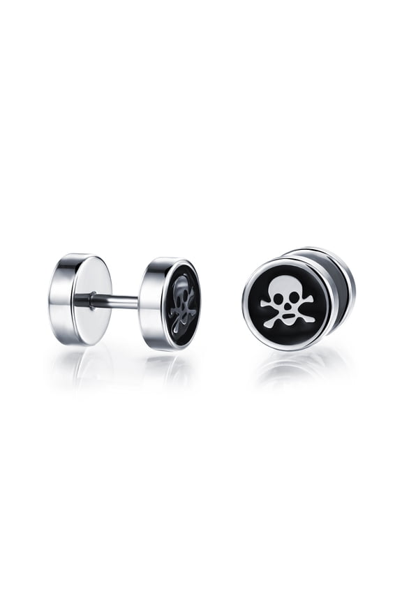 Men's Round Skull Earrings in Stainless Steel - Hypoallergenic Stud Earrings for Men - Unique Earrings for Him