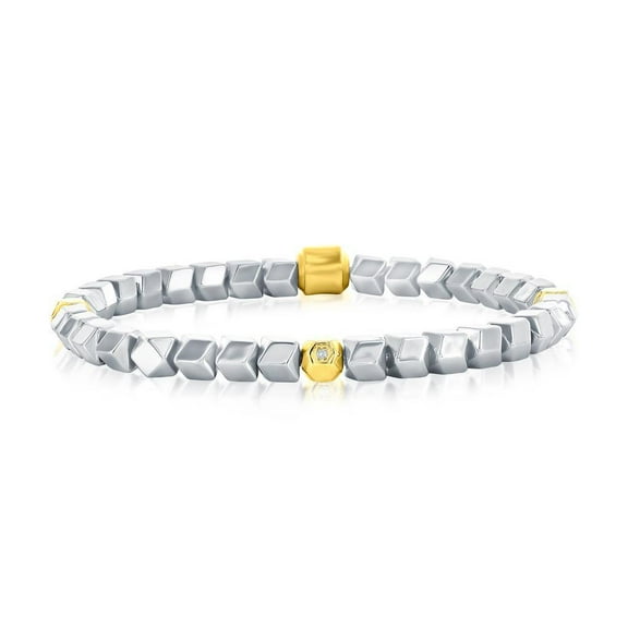 Beaux Bijoux Men's Silver & Gold Multi-Cut Beaded Bracelet - Stunning Bracelet - Fine Jewelry for Men - Bead Bracelets for Him