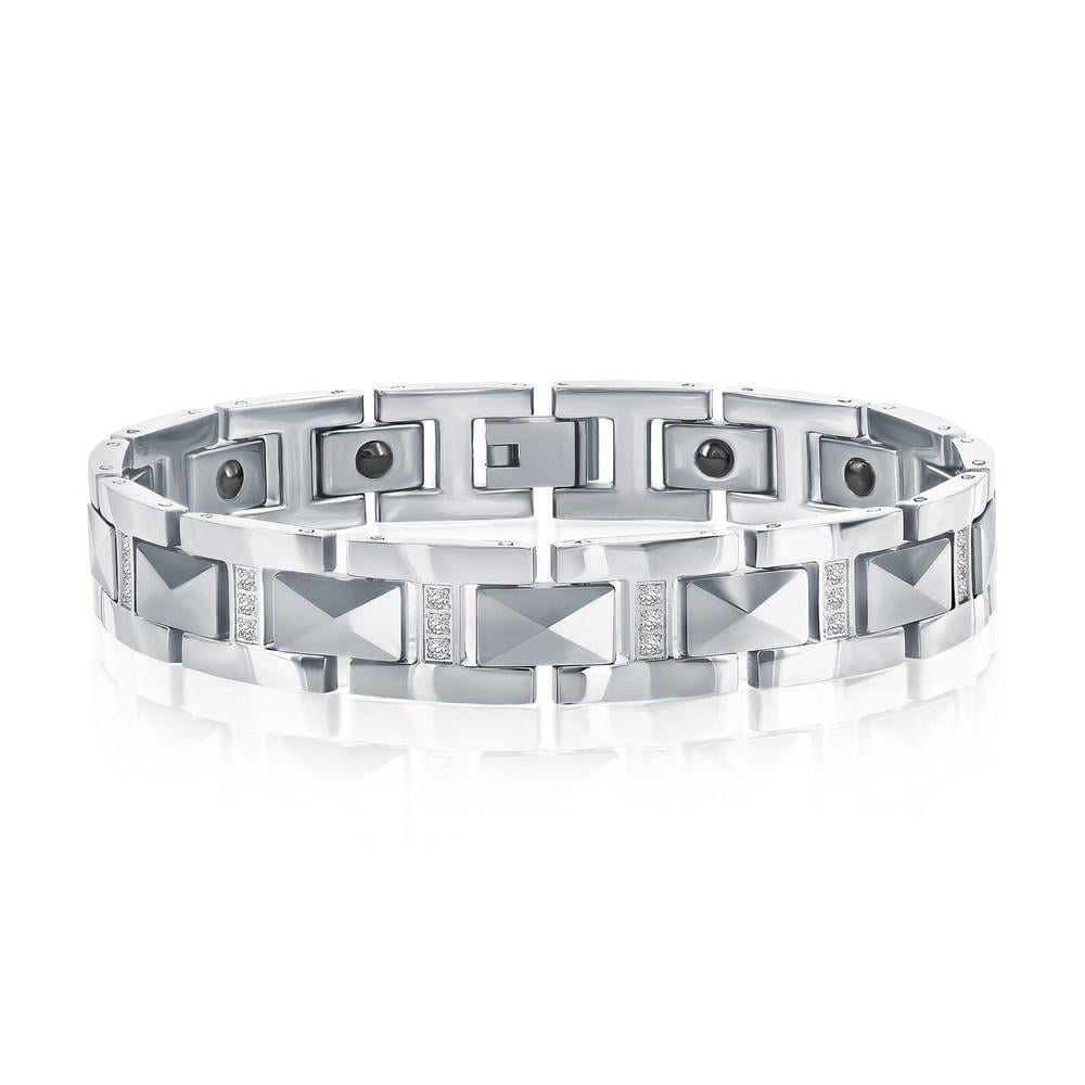 Beaux Bijoux Men's Simulated CZ Diamond Magnetic Tungsten Bracelet - Fine Jewelry for Men - Comfort Fit Bracelets for Him