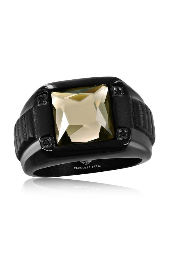 Men's Square Simulated Diamond CZ Ring in Stainless Steel | Men's Trendy Ring | Genuine Gray Spinel Rings for Men-11