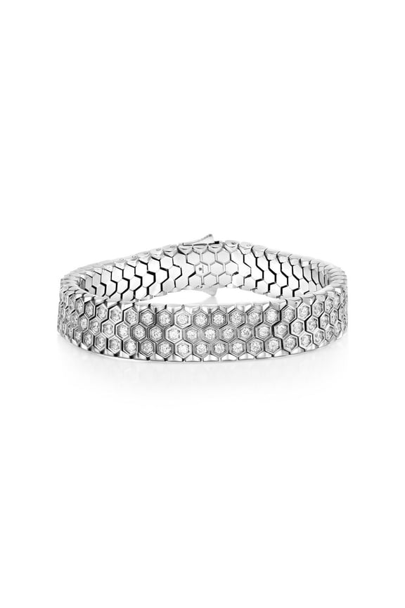 Men's Stainless Steel Honey Comb Design Bracelet - Simulated Diamond CZ Bracelet - Fine Jewelry for Him