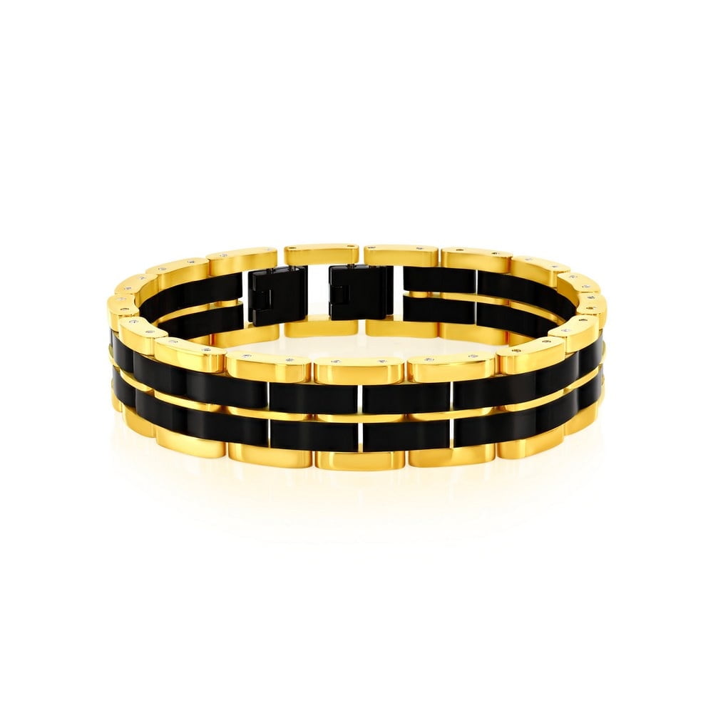 Beaux Bijoux Men's Two-Toned Stainless Steel Linked Bracelet - Double Striped Bracelet for Men - Fine Jewelry for Him